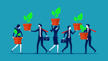 company has a common concept of building growth together. Cultivation and conservation of nature. business concept vector illustration