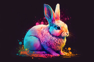 Rgb, colorful, rainbow Easter bunny on a dark background. Generative AI