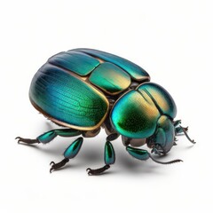 Detailed illustration of a colorful scarab beetle isolated on a white background, generative ai - obrazy, fototapety, plakaty