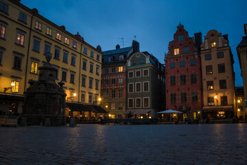 stortorget square in stockholm at twilight