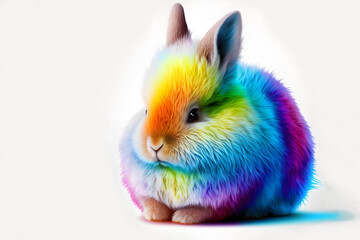 Colorful fluffy bunny on a light background. Easter. Generative AI
