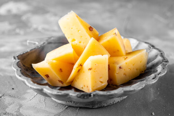 cheddar cheese cubes on plate