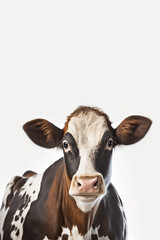 Portrait of a Cow isolated in white background, Generative Ai