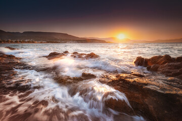 Kreta, zachód słońca, morze
