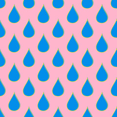 seamless pink background of blue rain drops. Nature, liquid, rainy pattern. Wet weather rain drop wallpaper. Rainy day