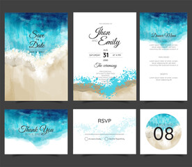 wedding cards, invitation. Save the date sea style design. Romantic beach wedding summer background