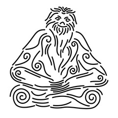 Line art with black vintage sloth silhouette