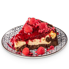 Slice of cheesecake with raspberry jelly