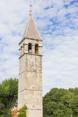 Fototapeta premium Bell tower of the Chapel of the Holy Arnir just outside the walls of Diocletian's Palace in Split