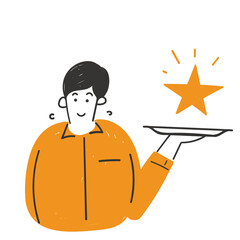hand drawn doodle person serve star on tray illustration vector