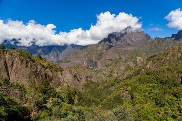 Fototapeta na wymiar Cilaos, Reunion Island - Panoramic view of the Cilaos cirque