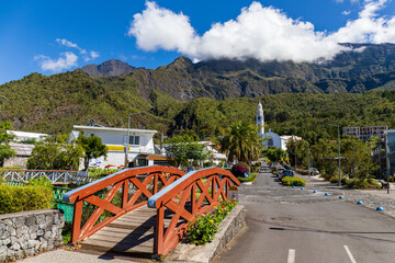 Cilaos, Reunion Island - Downtown and the church - obrazy, fototapety, plakaty