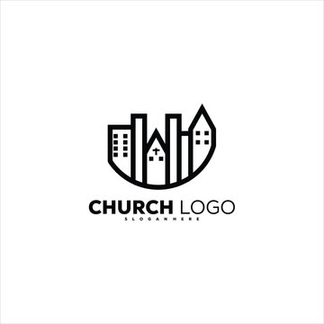 Vector logo illustration church logo line art 