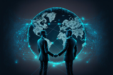 business man investor handshake with global network link connection