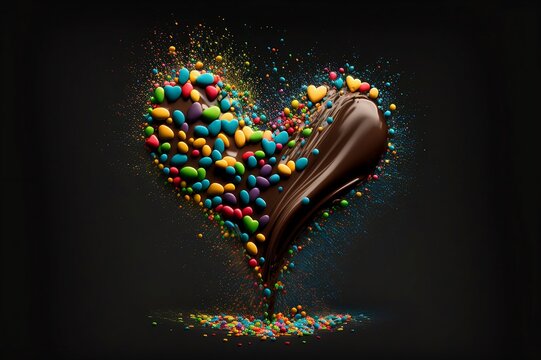 A splash of multi-colored dragees in the form of a heart