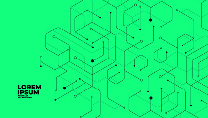 Abstract geometric lines and dots connection on green background vector illustration.
