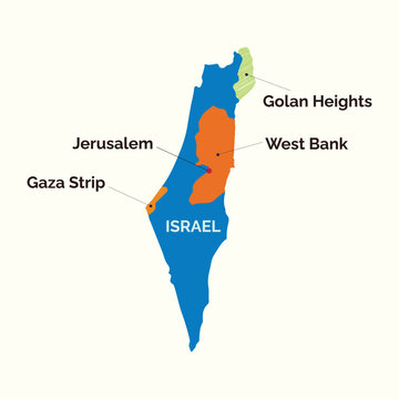 Israel map with Gaza strip, West bank and Golan heights. Vector, illustration.