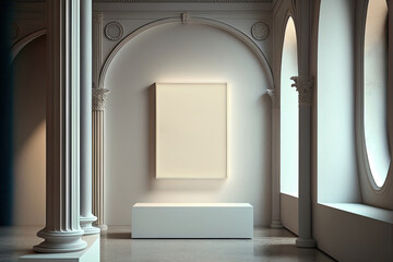 Mockup poster, a minimalist museum wall display, classic white, Generative AI. - obrazy, fototapety, plakaty