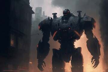 War machine from the future, dark, devastated