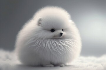 Cute fluffy white dog, neutral background