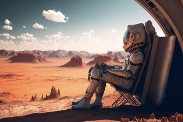 Spationaut chillin' on Mars, desert