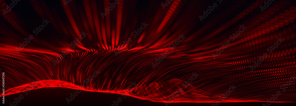 Poster abstract digital background. dynamic wave of glowing particles. data flow information. concept of di