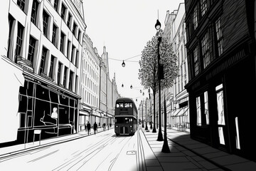 Fototapeta na wymiar View of London city in a hand drawn sketch style. Generative ai