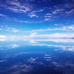 Naklejka na ściany i meble Beautiful blue sky and cloud reflection on the surface of the lake. Stars.