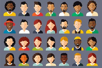 Ethnic group of people profiles illustration