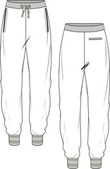 UNISEX BOTTOM WEAR JOGGERS FRONT AND BACK FASHION FLAT DESIGN VECTOR