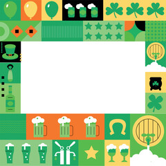 Collection of St. Patrick's Day holiday symbols. Set of Irish elements. Shamrock, green clover, pot of gold, beer mug, hat vector illustration