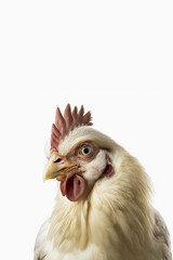 Photo of a chicken head, White background, Farm Portrait, Generative Ai