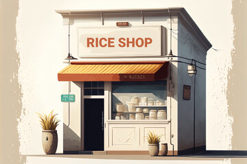 Fototapeta na wymiar Village small rice shop Illustration Created With Generative AI