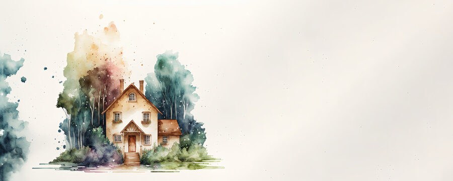 Congratulations With Your New House - Home With Copy Space - Watercolor (Generative AI Art)