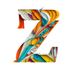 Letter Z Papercut. Generative AI Illustration of ABC Alphabet. Typography. Isolated Transparent Background.