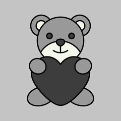 Teddy holding in the paws of big heart icon