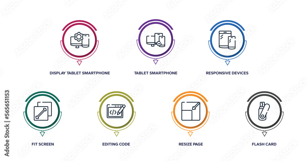 Poster computer and hardware outline icons with infographic template. thin line icons such as display table
