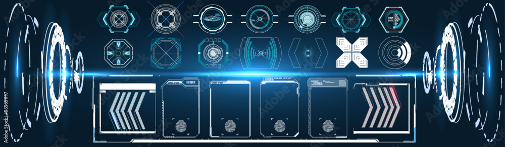 Poster head-up display elements for the web and app. futuristic user interface. set of black and white info