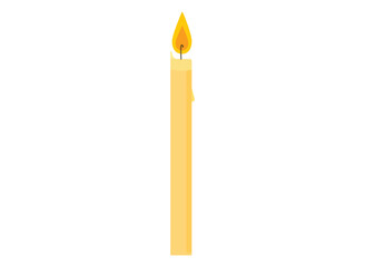 Burning candle. Wax symbol of light and religious decoration with bright flame and festive romantic vector glow