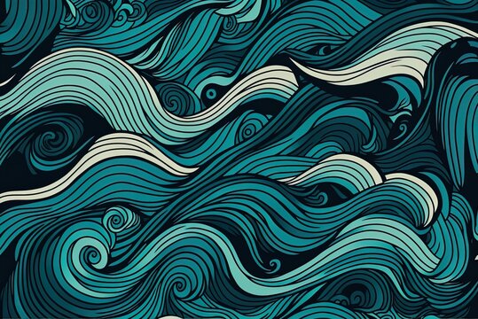 wall mural with an abstract sea wave design made by hand Generative AI © LukaszDesign