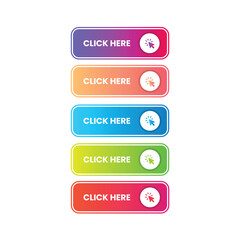 Click here vector web button. Web button with action of arrow pointer. Click here, UI button concept. Vector illustration