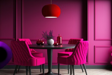 Bright viva magenta 2023 colour dining room - obrazy, fototapety, plakaty