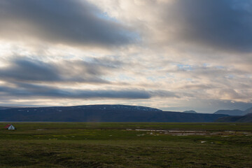 Panorama from Hvitarvatn area, Iceland rural landscape