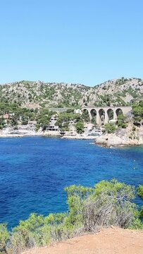 Port and calanques of Mejean at Ensues La Redonne, Provence, C&ocirc;te Bleue, south of France, Europe
Vertical video