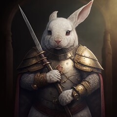 Rabbit in a cool medieval outfit as a digital illustration (Generative AI) - obrazy, fototapety, plakaty