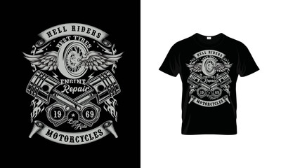 Hell Riders Best Tyrese Engine Repair 1969 Born To Ride Motorcycles Illustration Vector T-Shirt Design. 