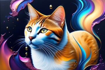cat in the fluid painting in the night generative AI