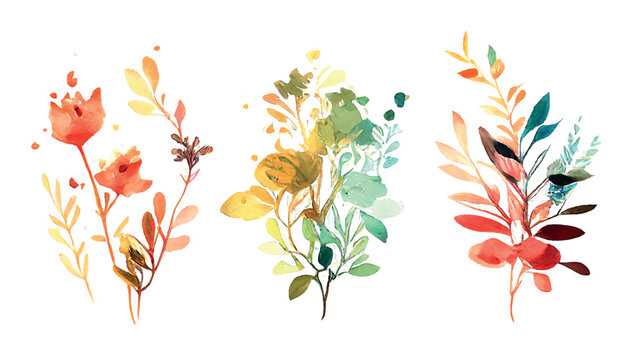 Watercolor flower bouquet collection. Spring style vector illustration