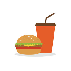 Set of a burger and soft drink, burger icon. Fast Food burger meal.
