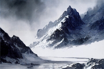 Fototapeta Mountain Landscape Painting Generative AI obraz